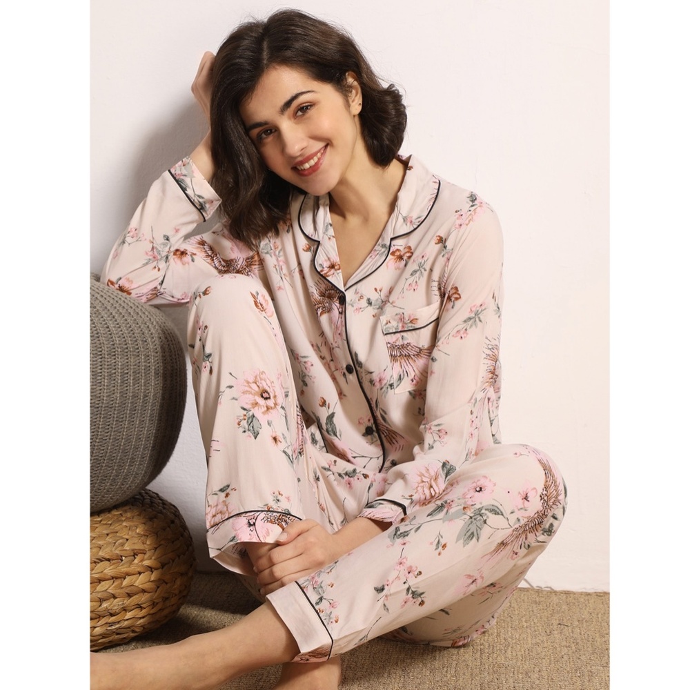 Pastel Pink Floral Print 2 Piece Pajama Set - Picture 4 of 8